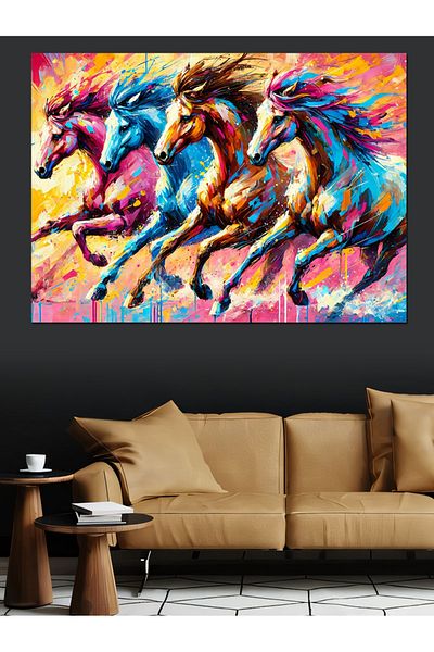 Tablomega Ilustrație de cai colorați Canvas decorativ - MDF Lemn