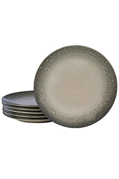 Cesiro Set 6 farfurii desert, 20 cm, Stone, Cesiro, Fabricat in Romania, Alb Ivoire cu gri