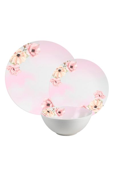 Cesiro 12-piece plate set, 4 people, bowl set - Insieme Fiori Rosa - Italian Porcelain Dinnerware Set