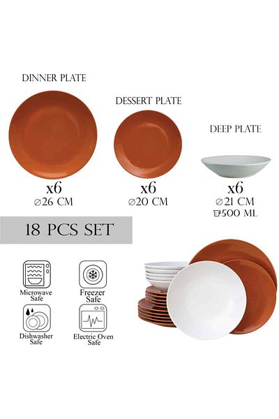 Cesiro 18-piece plate set, for 6 people, Wall, Cesiro, White/Brick