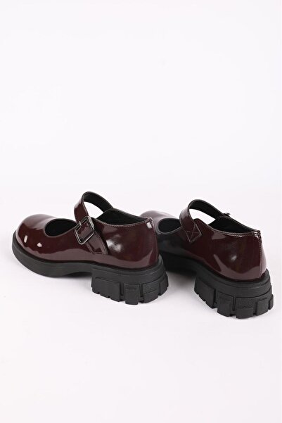 Hayati Arman Women's Single Banded Thick Bottomed Babet Burgundy Patent Leather
