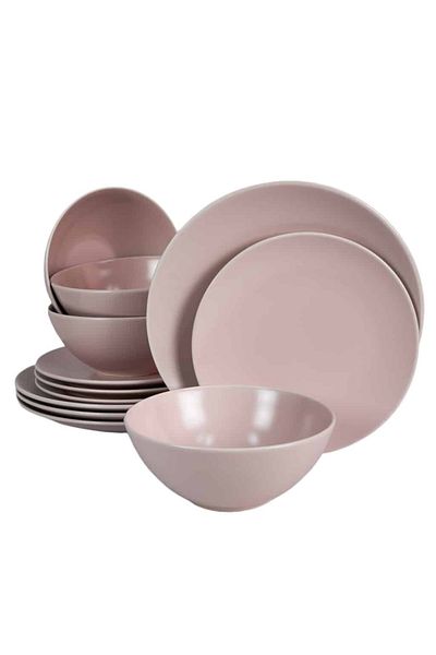 Cesiro 12-piece plate set, for 4 people, Milkshake, Cesiro, Light Pink Matte