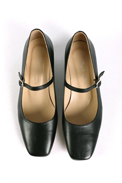 Hayati Arman Women's Genuine Leather Upper Strap Heeled Shoes Black