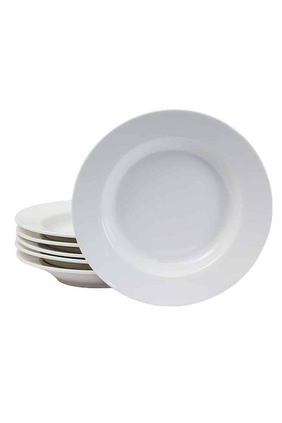 Cesiro Set of 6 White Porcelain Deep Plates, 19 cm