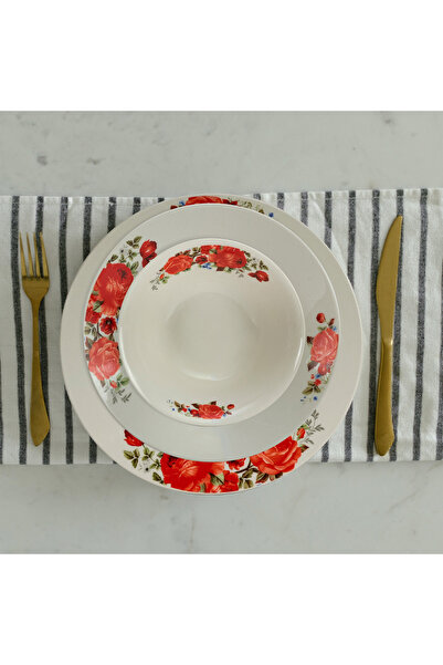 Cesiro Set farfurii 12 piese, pentru 4 persoane, Cesiro, Ivoire cu trandafir rosu