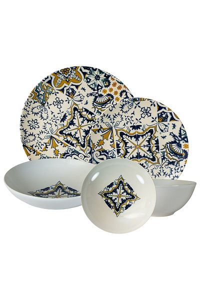 Cesiro 24-piece plate set, 6 people - Ensemble Mosaico Lussuoso - Italian Porcelain Dinnerware Set