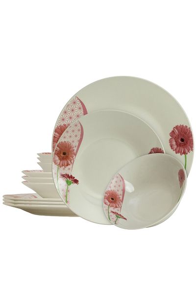 Cesiro 12-piece plate set, for 4 people, Cesiro, Ivoire with daisy