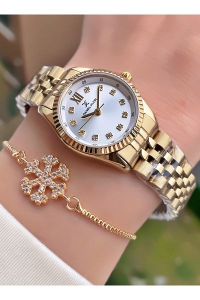 Daniel Klein Gold Colored Small Case Women's Wristwatch and Bracelet Gift