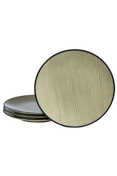 Cesiro Set of 4 dessert plates, 20 cm, Sand, Cesiro, Made in Romania, Ivory White with black rim