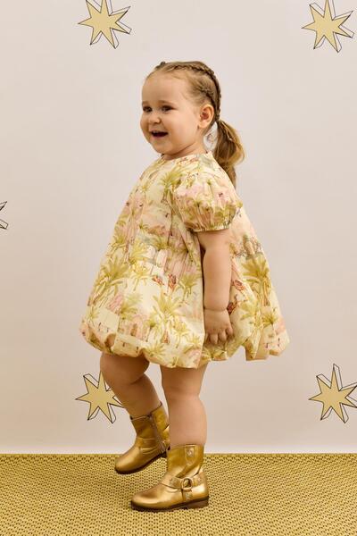 Fahhar Kids Ανοιχτό πράσινο φόρεμα με μοτίβο καμήλας