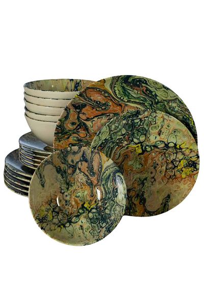 Cesiro 18-piece plate set, for 6 people, Abstract Art, Cesiro, Multicolor Glossy