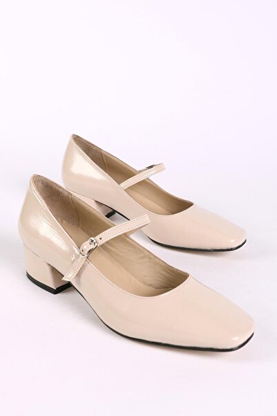 Hayati Arman Women's Genuine Leather Upper Strappy Heeled Shoes Bone Patent Leather