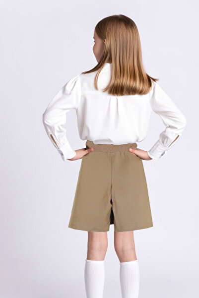 Genel Markalar Kız Çocuk Kanvas Keten Şort Etek Beli Kaşkorse Lastikli, Rahat ve Şık Tasarım Okul Eteği