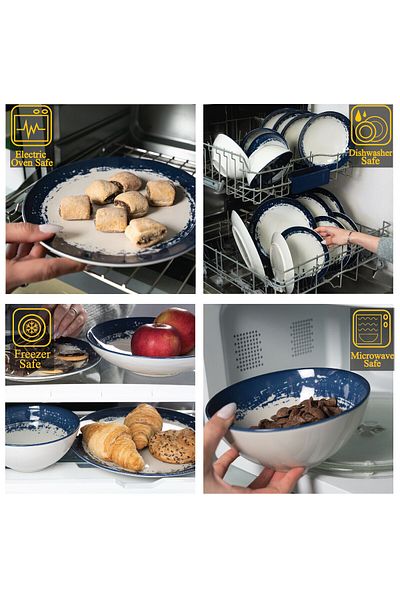 Cesiro 16-piece plate set, for 4 people, Maritim, Cesiro, Ivory White with Navy Blue