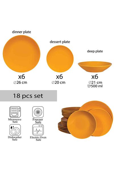 Cesiro 18-piece plate set, for 6 people, Sun, Cesiro, Glossy Yellow