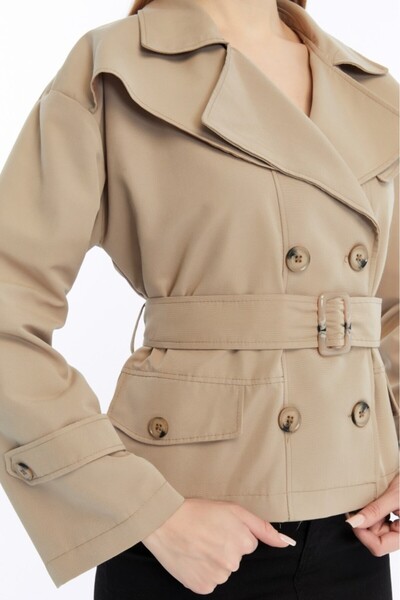 Jamila Çift Yakalı Kısa Kadın Trençkot
