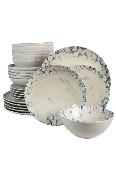 Cesiro 24-piece plate set, for 6 people, Marble, Cesiro, Ivory White with Blue