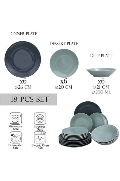 Cesiro 18-piece plate set, for 6 people, Silver Gray, Cesiro, Gray