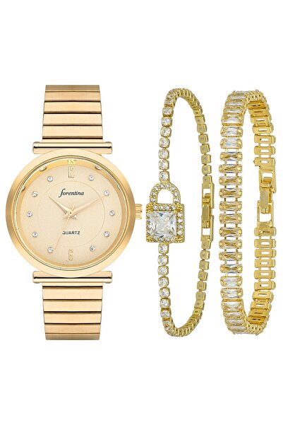 Forentina Gold Metal Kol Saati-Kilit Model 2li Bileklik Kombin Set PS4042