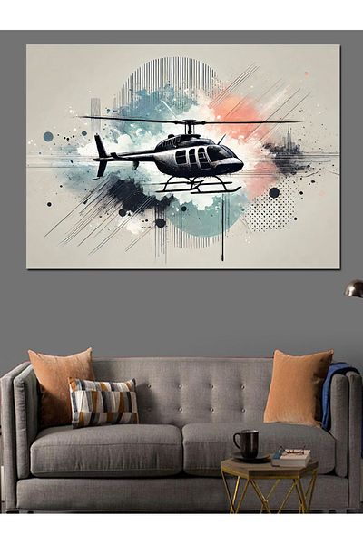Tablomega Elicopter agățat în aer Pânză decorativă - Lemn MDF