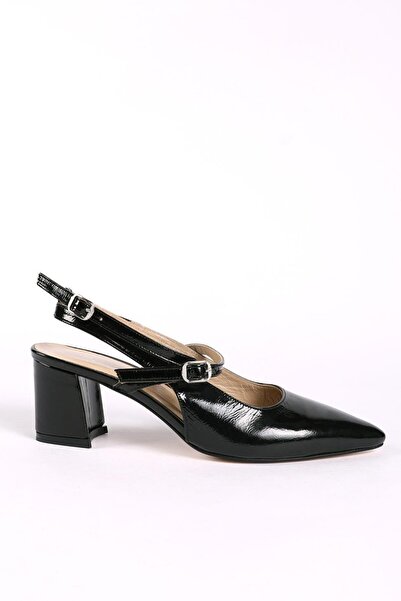 Hayati Arman حذاء نسائي بكعب مفتوح من الجلد الطبيعي باللون الأسود من الجلد ال...