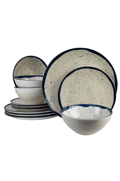 Cesiro 12-piece plate set, for 4 people, Anchor, Cesiro, Ivory White/Blue