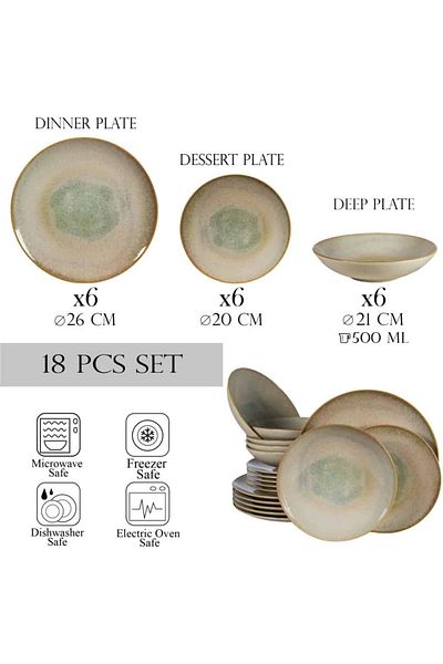 Cesiro 18-piece plate set, for 6 people, Shell, Cesiro, Light cream with brown rim