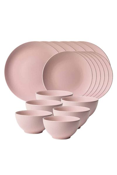 Cesiro 18-piece plate set, for 6 people, Pastel Pink, Cesiro, Matte Pink