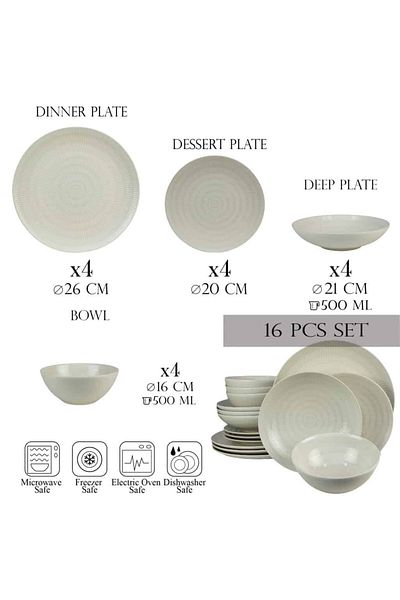 Cesiro 16-piece plate set, for 4 people, Ivory, Cesiro, White Ivoire with lines