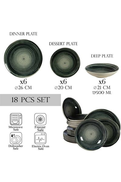 Cesiro 18-piece plate set, for 6 people, Whirlwind, Cesiro, Ivory White with Black