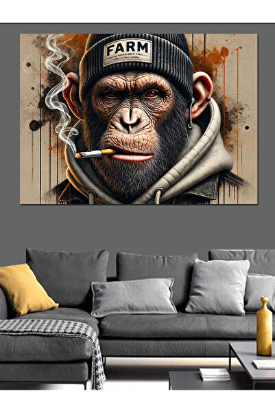 Tablo Mega Sigara İçen Maymun Dekoratif Kanvas - Mdf Ahşap Tablo