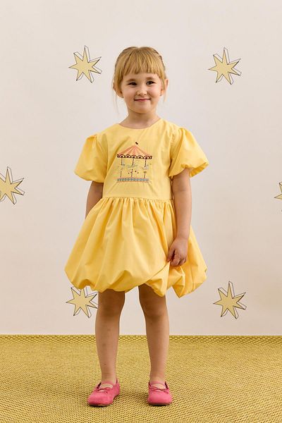 Fahhar Kids Rochie balon galbenă cu broderie