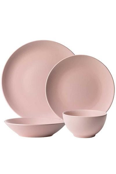 Cesiro 4-piece plate set, for one person, Pastel Pink, Cesiro, Matte Pink