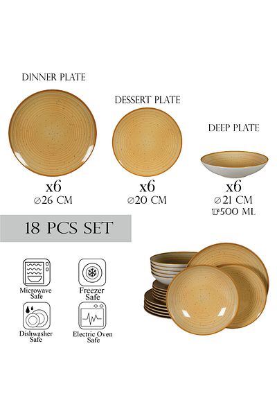 Cesiro 18-piece plate set, for 6 people, Sundown, Cesiro, Ivory White with Yellow