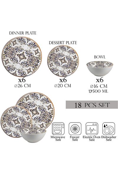 Cesiro 18-piece plate set, 6 people, bowl set - Eleganza Bronzo - Italian Porcelain Dinnerware Set