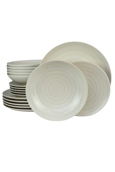 Cesiro 18-piece plate set, for 6 people, Ivory, Cesiro, White Ivoire with lines