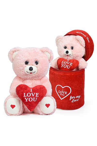 Pababo (I Love You) Written Heart Teddy Bear with Special Plush Bag - Cute Cinnamon Colored Plush Teddy Bear