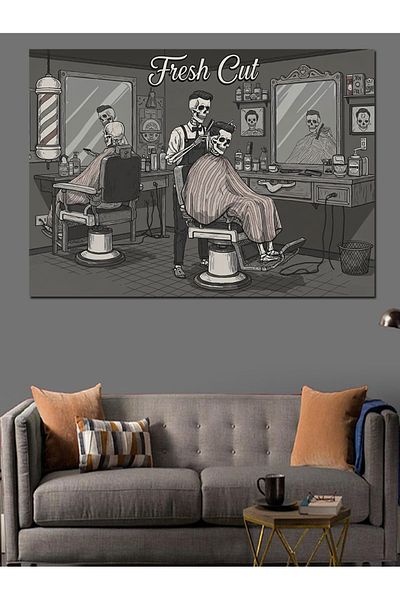 Tablomega Vintage Barber Shop Ilustrație Pânză Decorativă - Lemn MDF Pictură