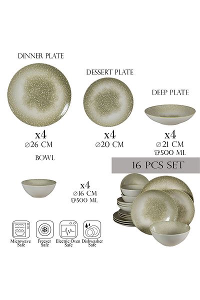 Cesiro 16-piece plate set, for 4 people, Silver, Cesiro, Ivoire White with Gray