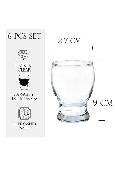 Cesiro Set 6 pahare cu picior mic din sticla de 180 ml, Cesiro