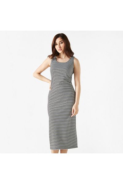 FAV Striped Sleeveless Sheath Dress with Slit