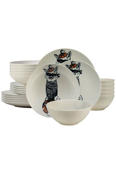 Cesiro 24-piece plate set, for 6 people, Robber Cat, Cesiro, Ivoire with Cat