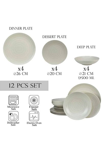 Cesiro 12-piece plate set, for 4 people, Cesiro, Ivory White with stripes
