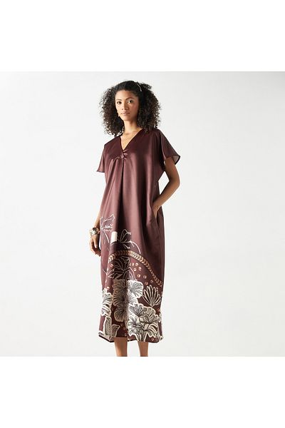 FAV Palm Print Oversized Dress with V-neck and Pockets