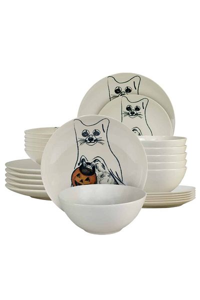Cesiro 24-piece plate set, for 6 people, Pumpkin Cat, esiro, Ivoire with Cat