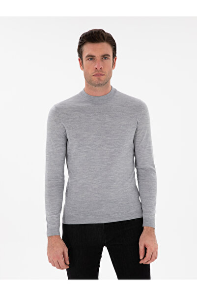 Cacharel Gri Slim Fit Yün Karışımlı Çeyrek Balıkçı Yaka Basic Triko Kazak 502...