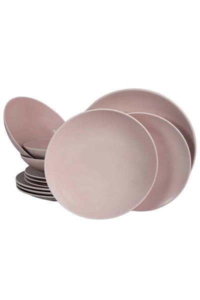 Cesiro 12-piece plate set, for 4 people, Milkshake, Cesiro, Matte Pink