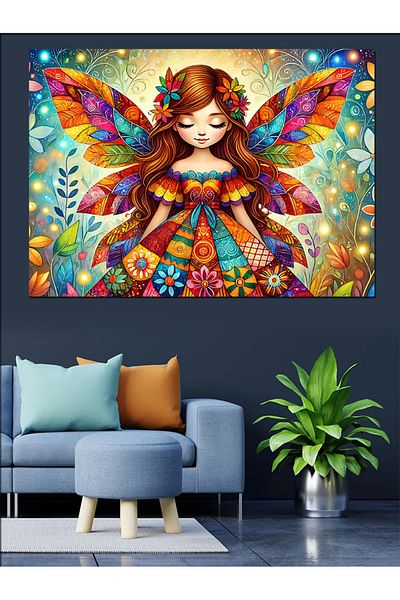 Tablomega Pânză decorativă cu desen de fată zână colorată - pictură din lemn MDF