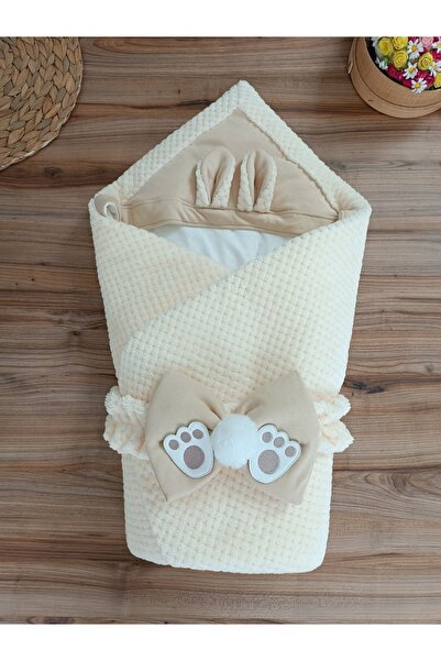 Tomuycuk Ecru Girl Boy Baby Blanket Winter 100% Cotton Outer Swaddle Newborn Hospital Outlet Cover