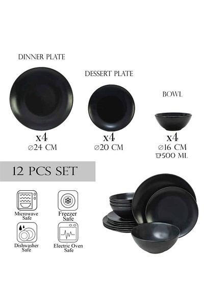 Cesiro 12-piece plate set, for 4 people, Anthracite, Cesiro, Matt Anthracite Grey